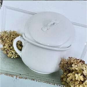Antique Ironstone Chamber Pot Lid Dresden White Granite Large Farmhouse Bowl
